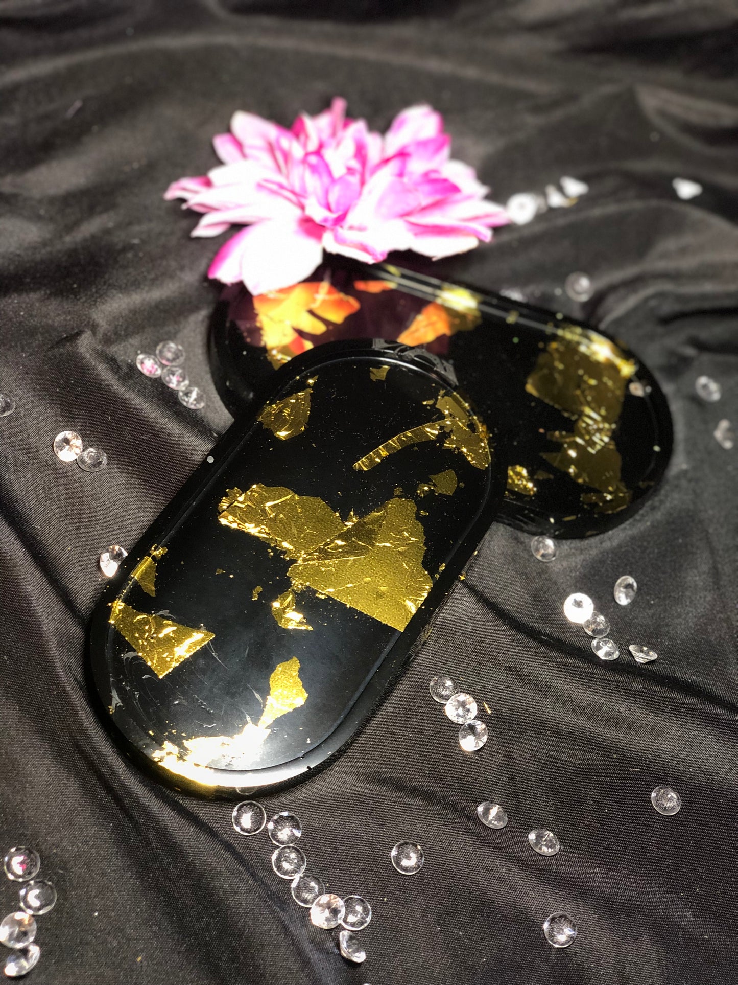 Vanity Resin Tray - Black with Gold Leaf