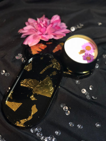 Vanity Resin Tray - Black with Gold Leaf
