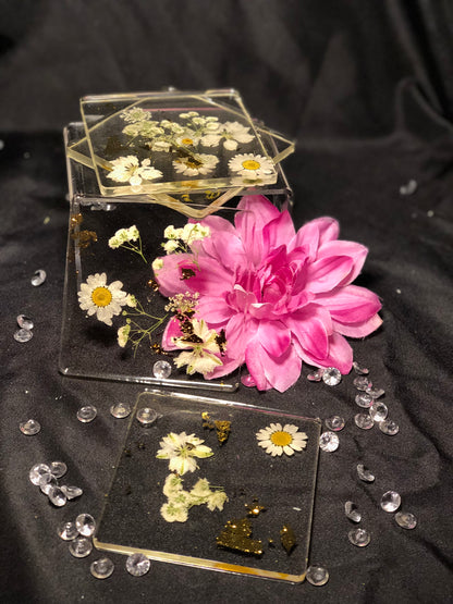 Flower Garden and Gold Leaf Resin Coasters