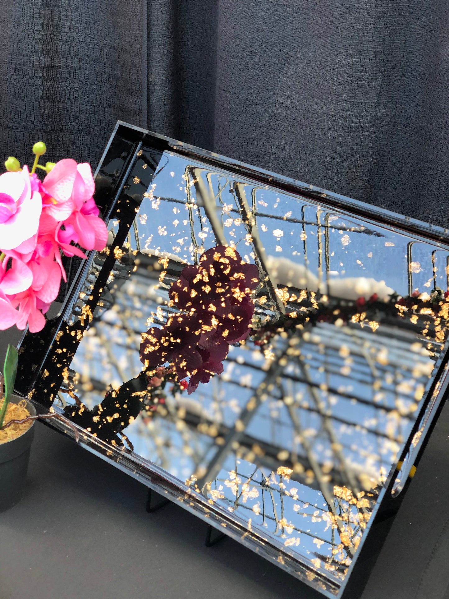 Black and Gold Resin Serving Tray